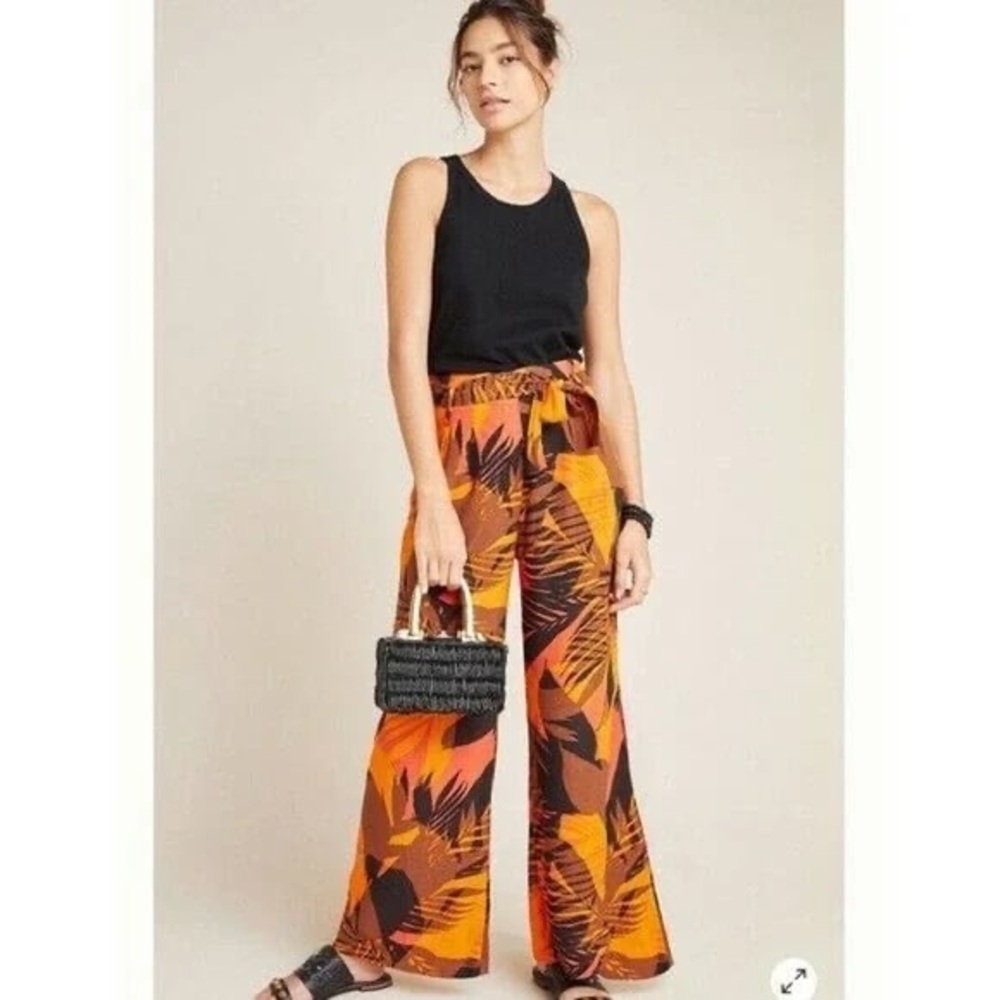 dRA Paradisas Wide Leg Pants Tropical Vibe Pockets Front Zipper Cropped Small